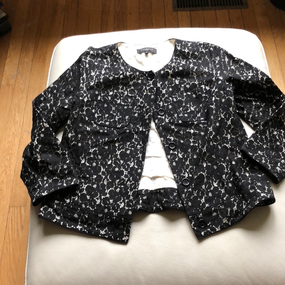 Talbots P8 black lace button front jacket
